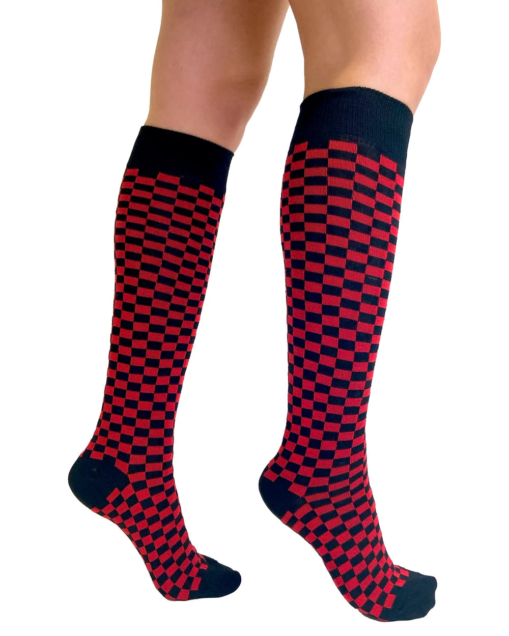 Knee High Checkerboard Socks (Red)