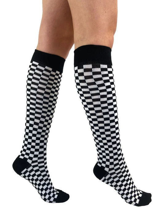 Knee High Checkerboard Socks (B&W)