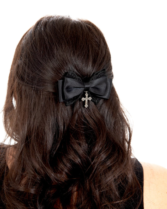 Crucifix Lace Bow Hair Clip