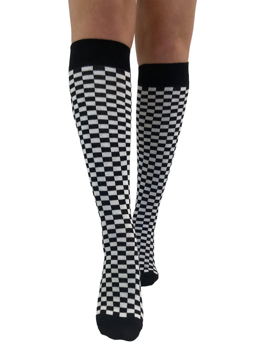 Knee High Checkerboard Socks (B&W)