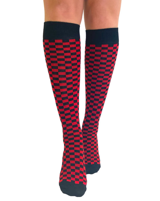 Knee High Checkerboard Socks (Red)