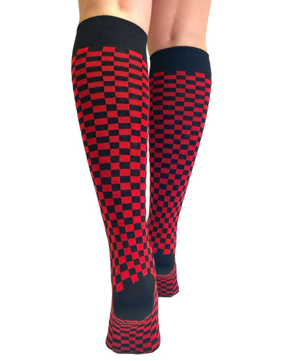 Knee High Checkerboard Socks (Red)