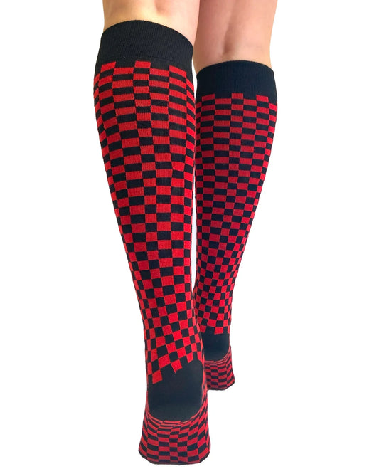 Knee High Checkerboard Socks (Red)